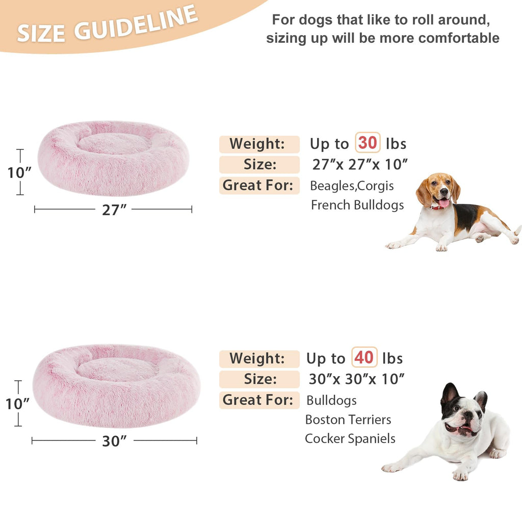 WNPETHOME Calming Donut Dog Bed – Faux Fur Self-Warming Plush (30x30x10 in, Light Pink)
