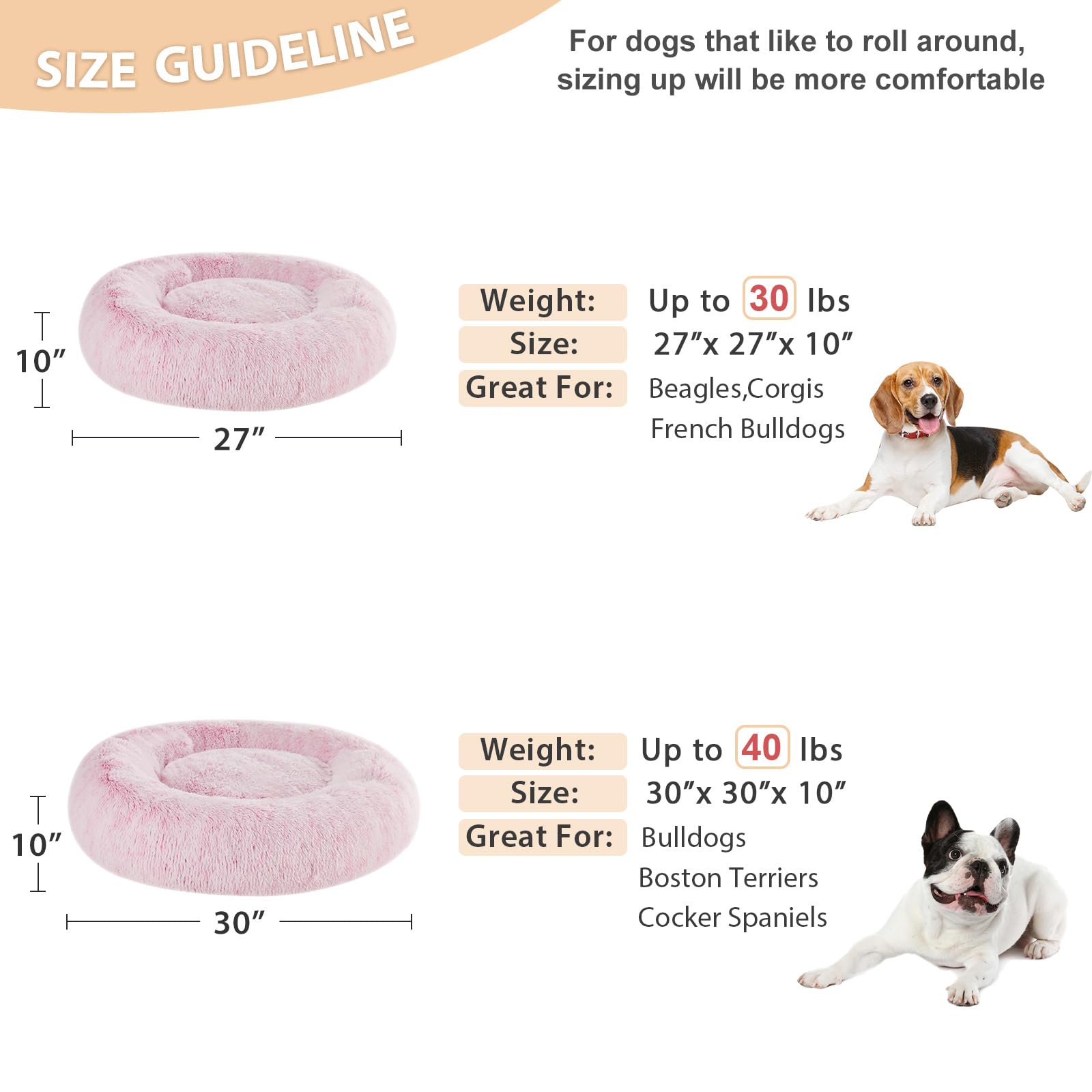 WNPETHOME Calming Donut Dog Bed – Faux Fur Self-Warming Plush (30x30x10 in, Light Pink)