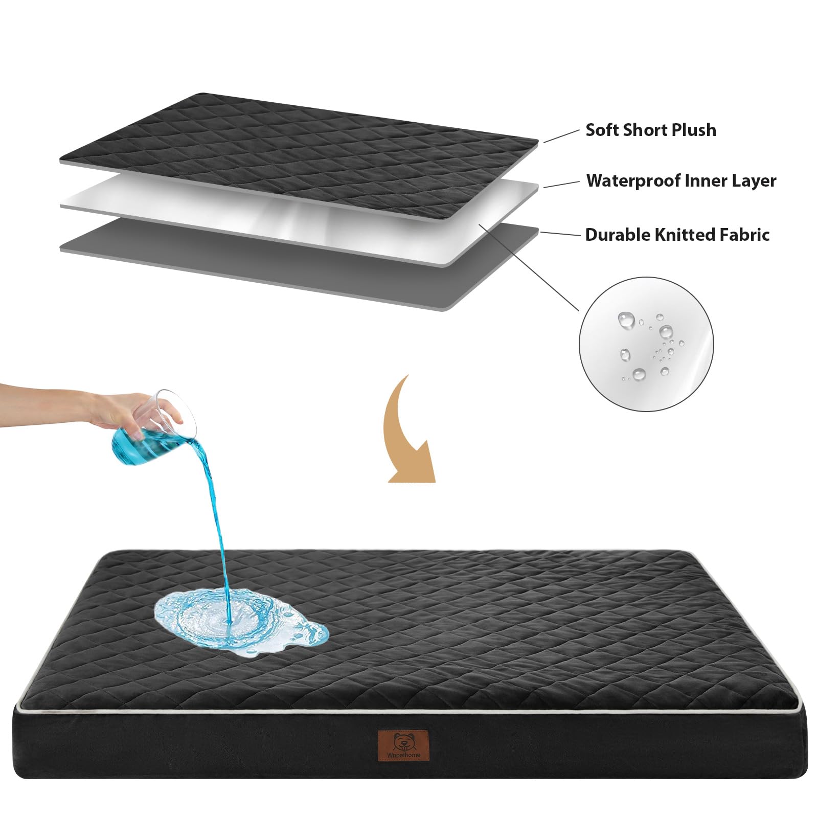 WNPETHOME Orthopedic XXL Dog Bed – Waterproof, Velvet Surface, 47×29×3.5 in