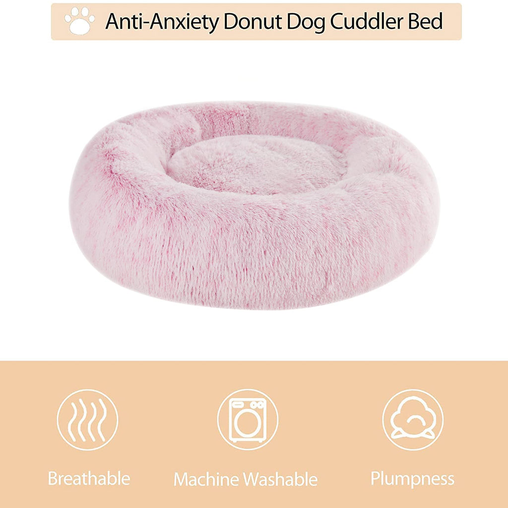 WNPETHOME Calming Donut Dog Bed – Faux Fur Self-Warming Plush (30x30x10 in, Light Pink)