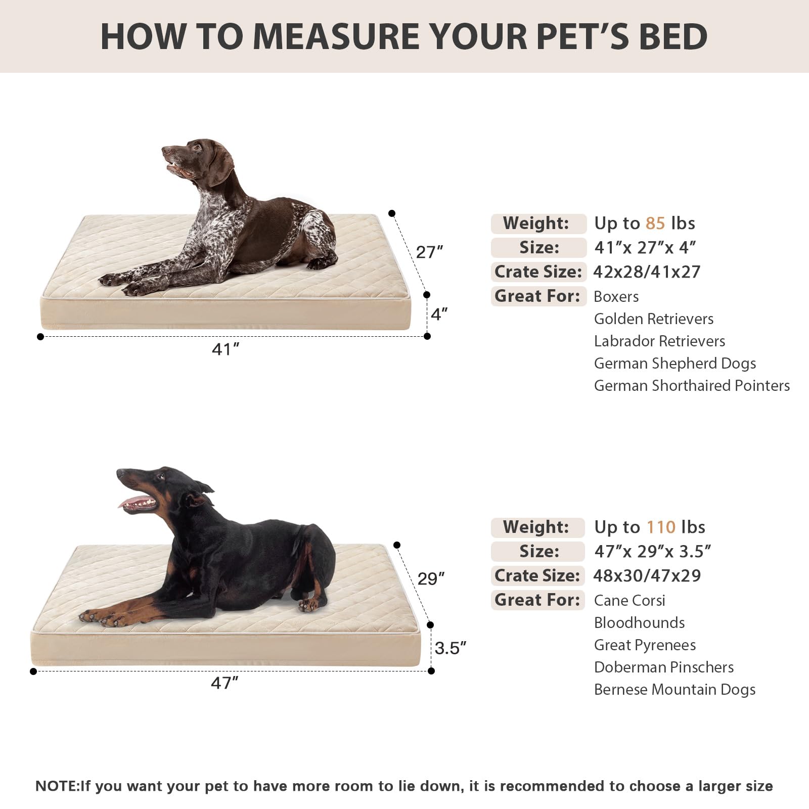 WNPETHOME Orthopedic XL Dog Bed for Crate – Waterproof, Washable Cover, Multi-Needle Quilting