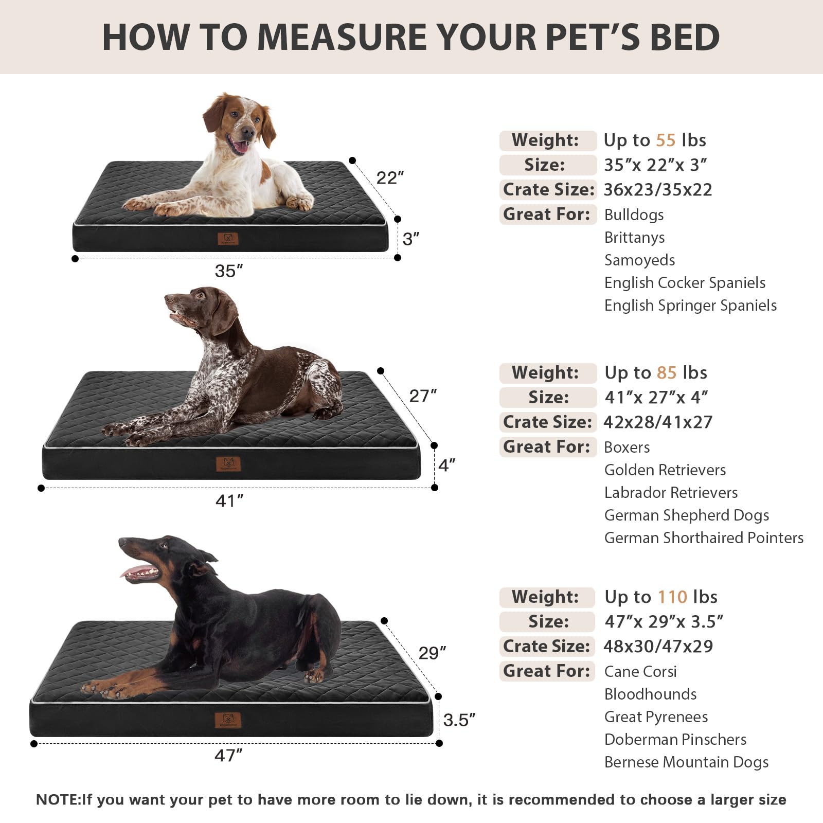 WNPETHOME Orthopedic XXL Dog Bed – Waterproof, Velvet Surface, 47×29×3.5 in