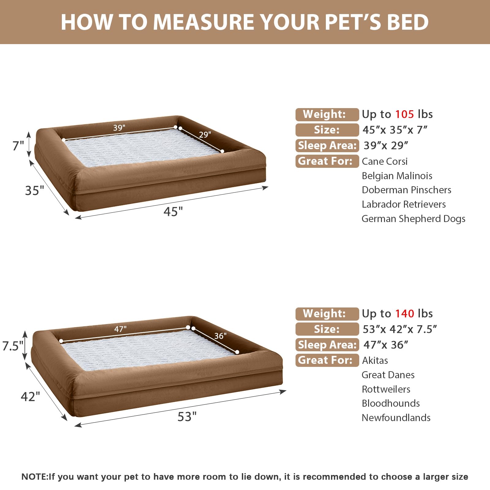 WNPETHOME XXL Extra Large Dog Bed – Orthopedic, Washable Cover with Bolster Sides