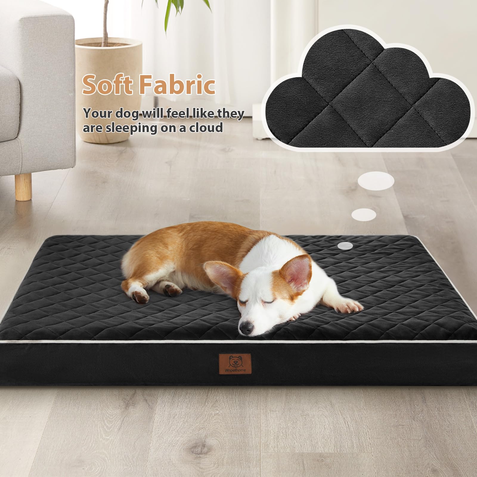 WNPETHOME Orthopedic XXL Dog Bed – Waterproof, Velvet Surface, 47×29×3.5 in