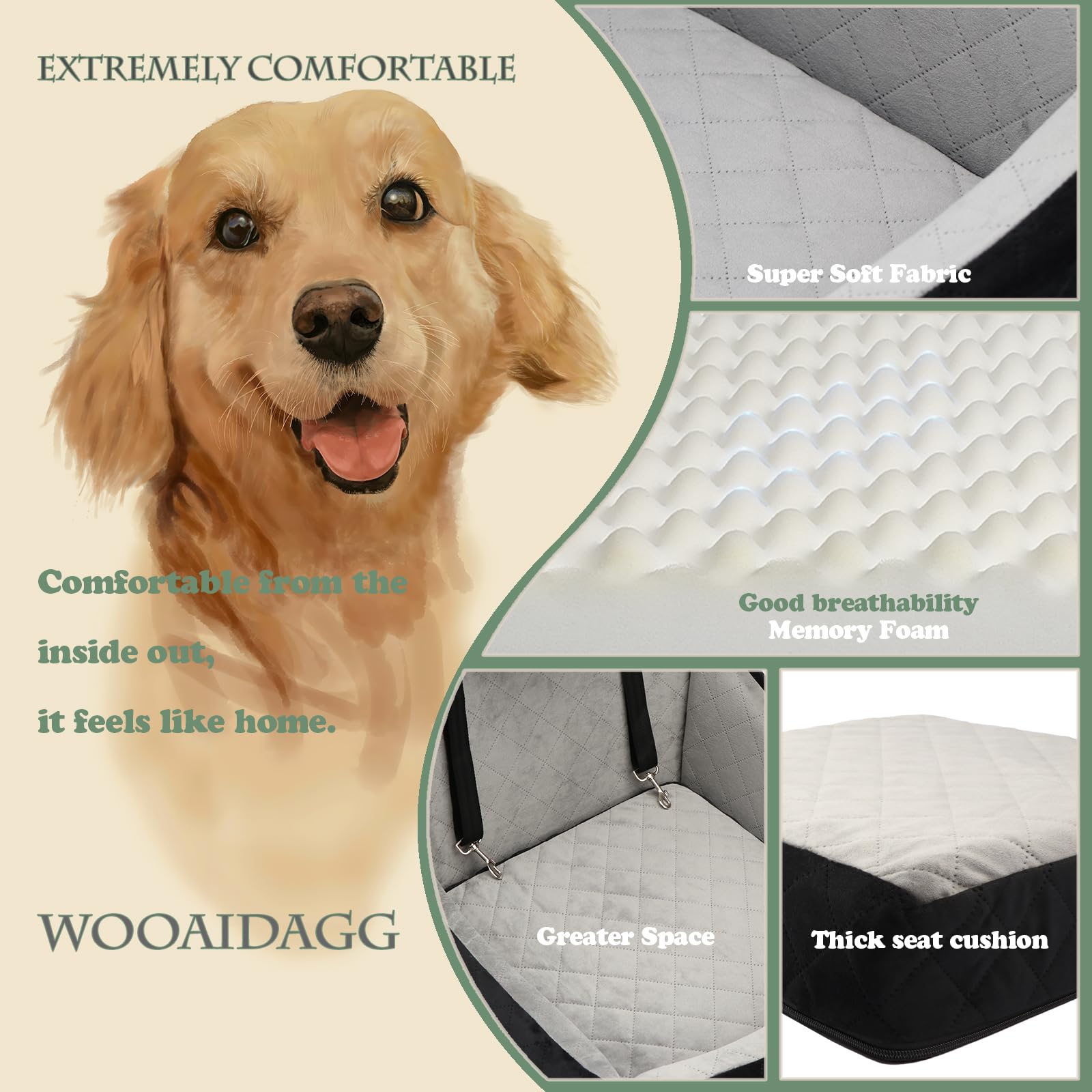 Wooaidagg Dog Car Seat for Medium Dogs – Detachable, Washable, Safe Travel Bed