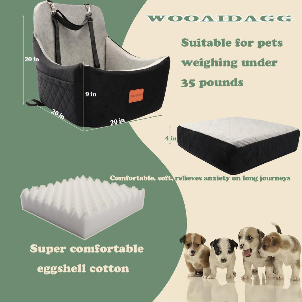 Wooaidagg Dog Car Seat for Medium Dogs – Detachable, Washable, Safe Travel Bed