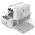 Wooaidagg Enclosed Stainless Steel Cat Litter Box with Odor Control | Extra Large, Modular Design