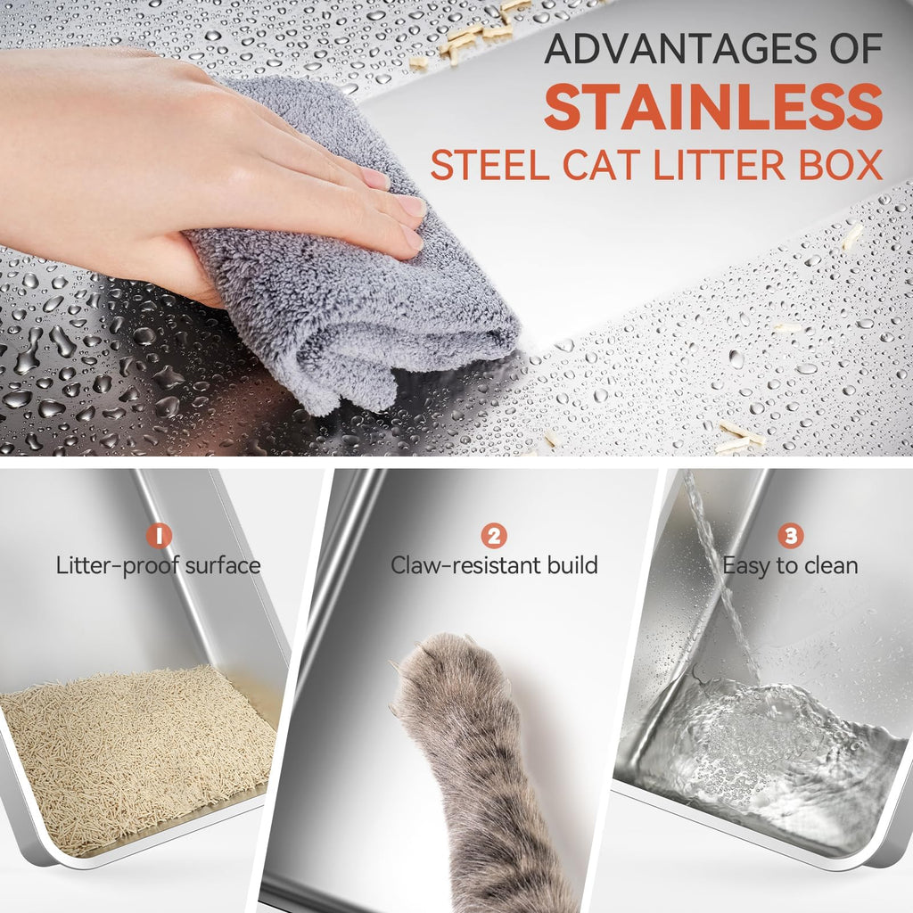 Wooaidagg Enclosed Stainless Steel Cat Litter Box with Odor Control | Extra Large, Modular Design