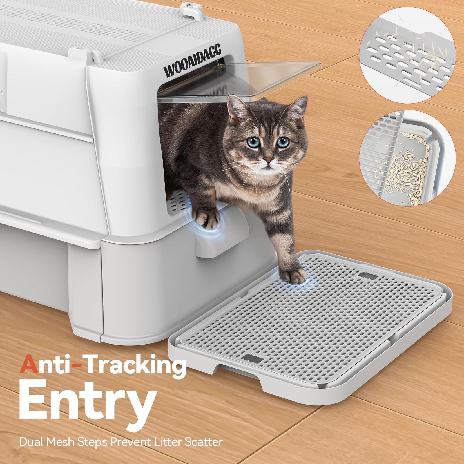 Wooaidagg Enclosed Stainless Steel Cat Litter Box with Odor Control | Extra Large, Modular Design