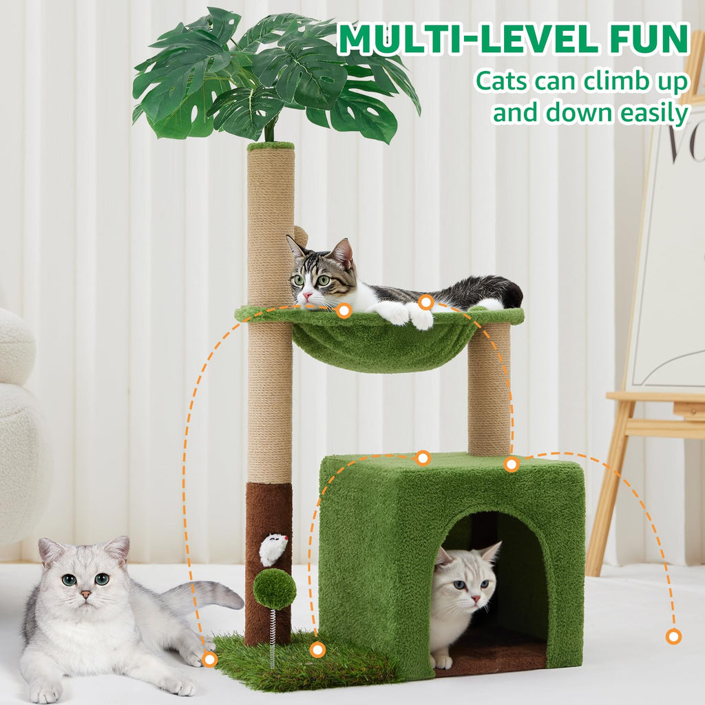 Woochpet 37-In Cat Tree Tower for Indoor Cats — 2-in-1 Multi-Functional Comfort with Premium Sisal Posts