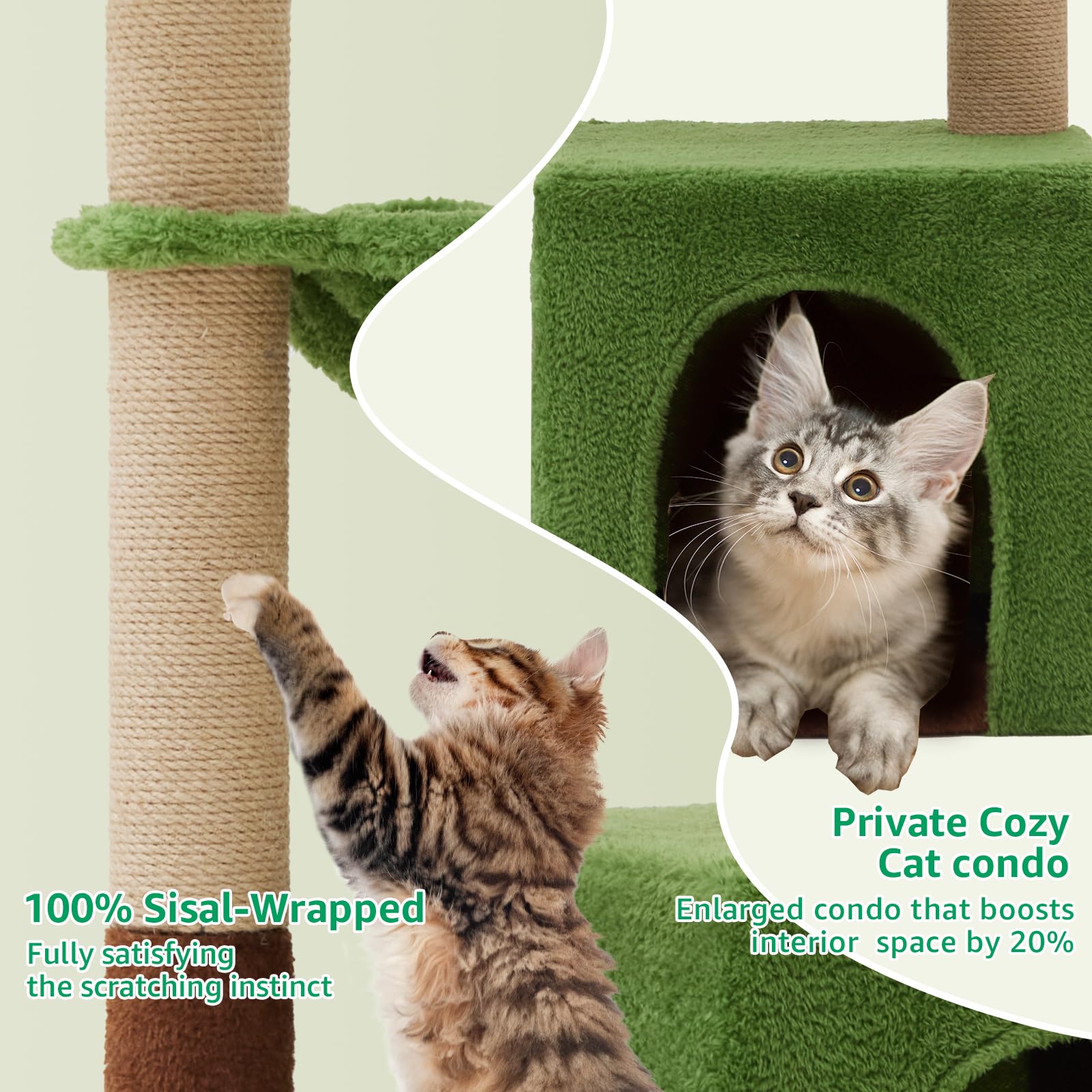 Woochpet 37-In Cat Tree Tower for Indoor Cats — 2-in-1 Multi-Functional Comfort with Premium Sisal Posts