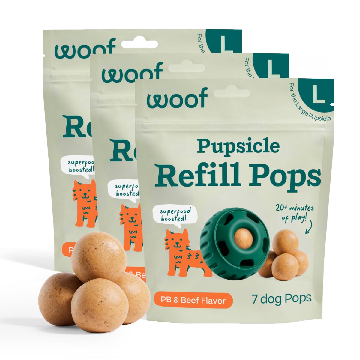 WOOF Pupsicle Refill Pops – Long-Lasting, Mess-Free Large Dog Treats (7 Count, 3 Pack)