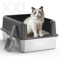 WoofiGo XL Enclosed Stainless Steel Cat Litter Box – Odor-Resistant, High-Sided, Scoop
