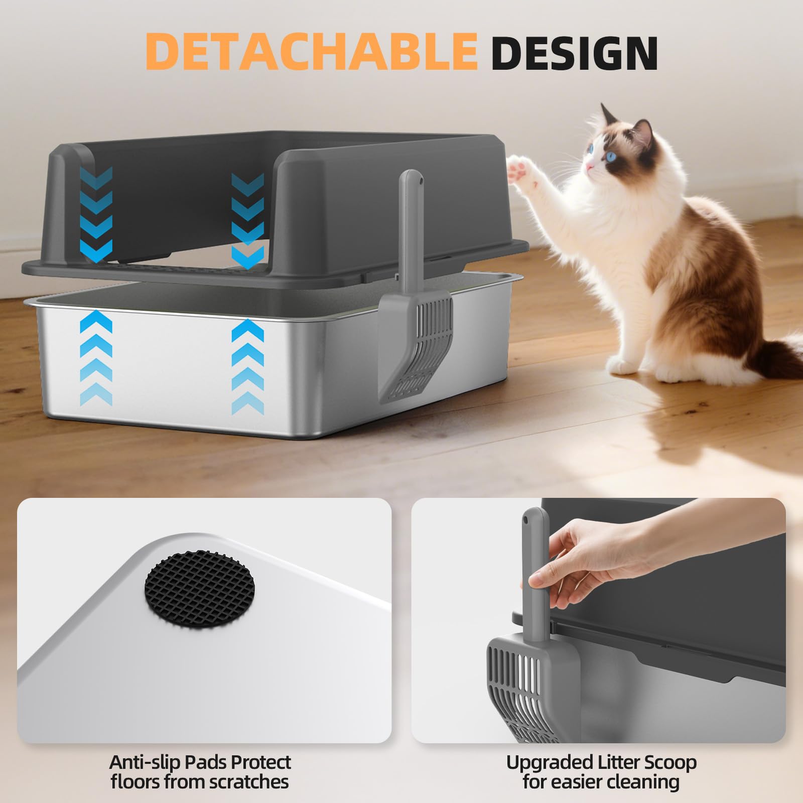 WoofiGo XL Enclosed Stainless Steel Cat Litter Box – Odor-Resistant, High-Sided, Scoop
