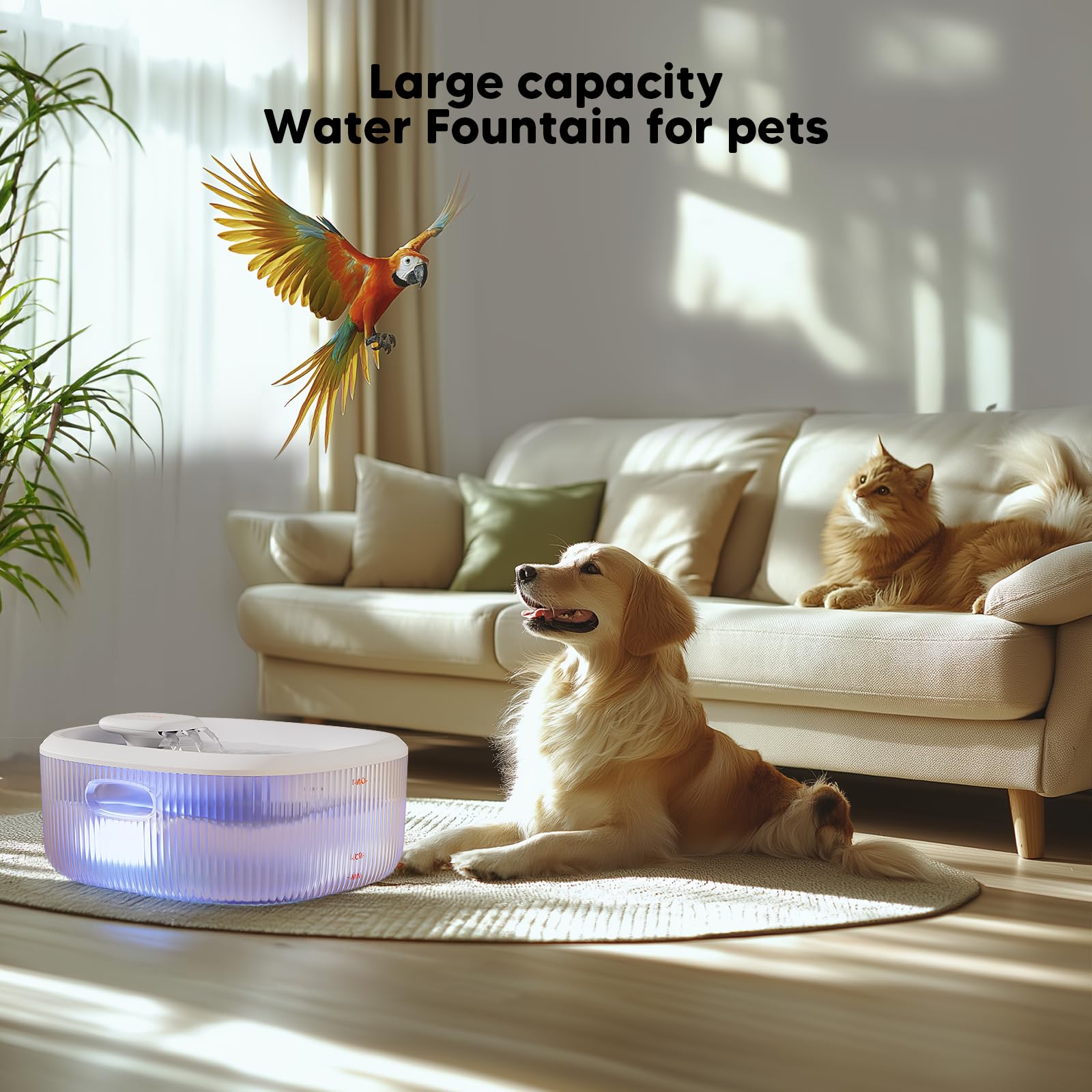WOPET 6L Dog Water Fountain for Large Dogs — Quiet, BPA-Free Water Dispenser with Visual Level & 2 Filters