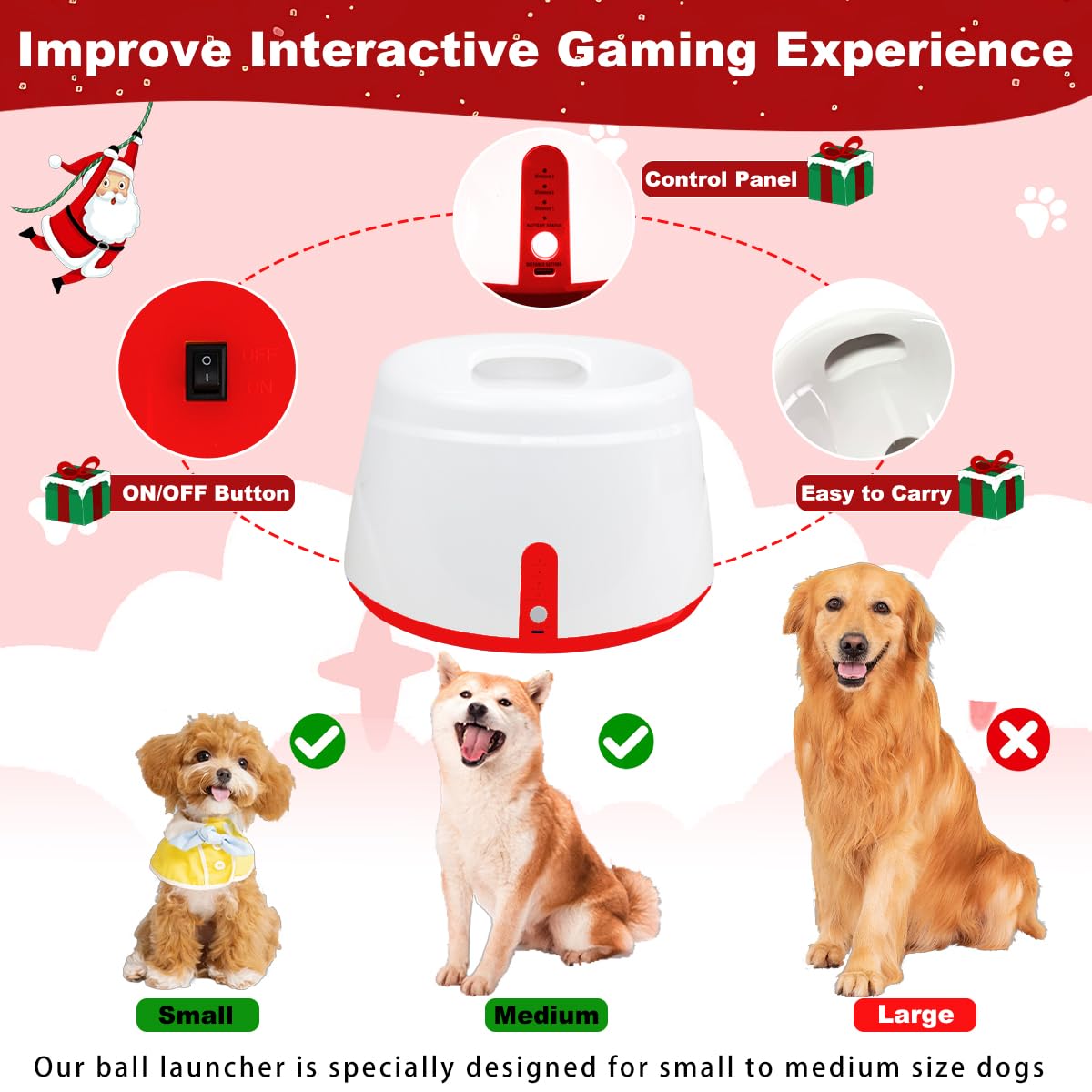 Wortade Automatic Ball Launcher for Dogs – 3 Distances (19, 32, 45 ft), 6 Balls (2.2”), Rechargeable