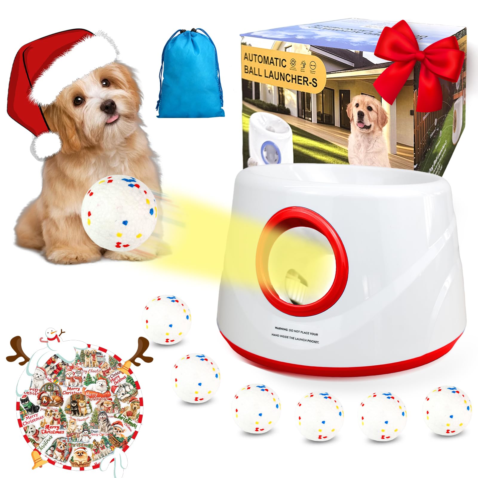 Wortade Automatic Ball Launcher for Dogs – 3 Distances (19, 32, 45 ft), 6 Balls (2.2”), Rechargeable