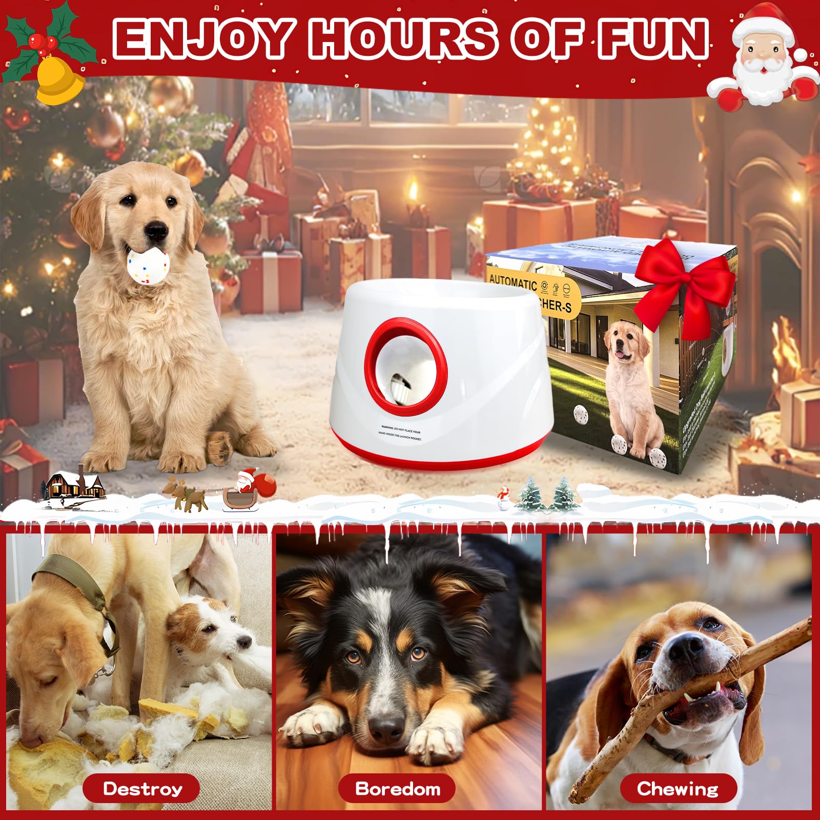 Wortade Automatic Ball Launcher for Dogs – 3 Distances (19, 32, 45 ft), 6 Balls (2.2”), Rechargeable