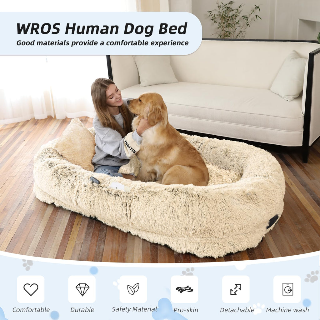 WROS Human Dog Bed 71in x 45in x 12in: Plush Faux Fur Napping Bed for People & Pets