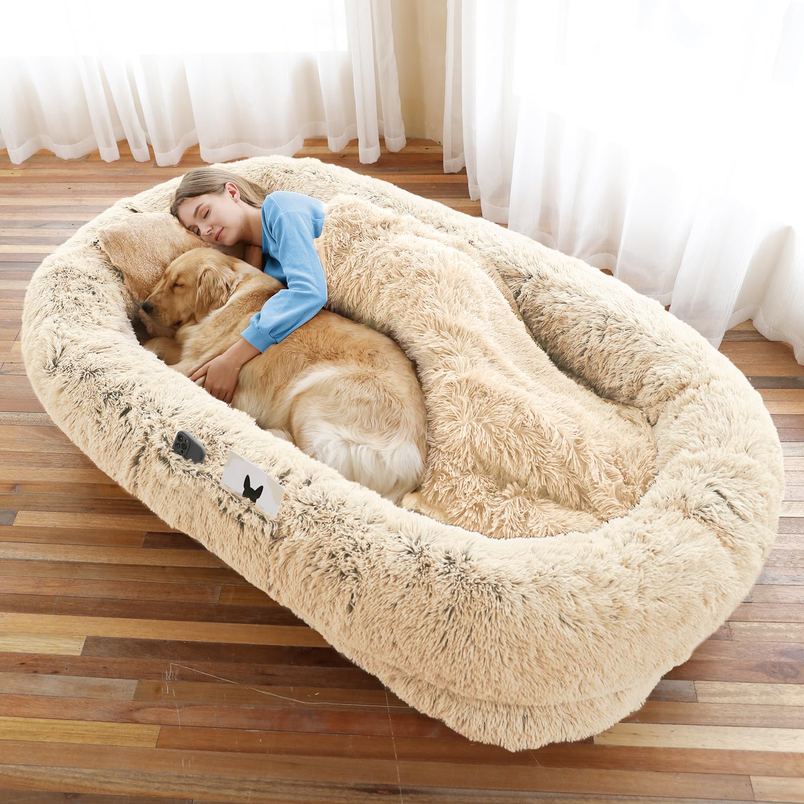 WROS Human Dog Bed 71in x 45in x 12in: Plush Faux Fur Napping Bed for People & Pets