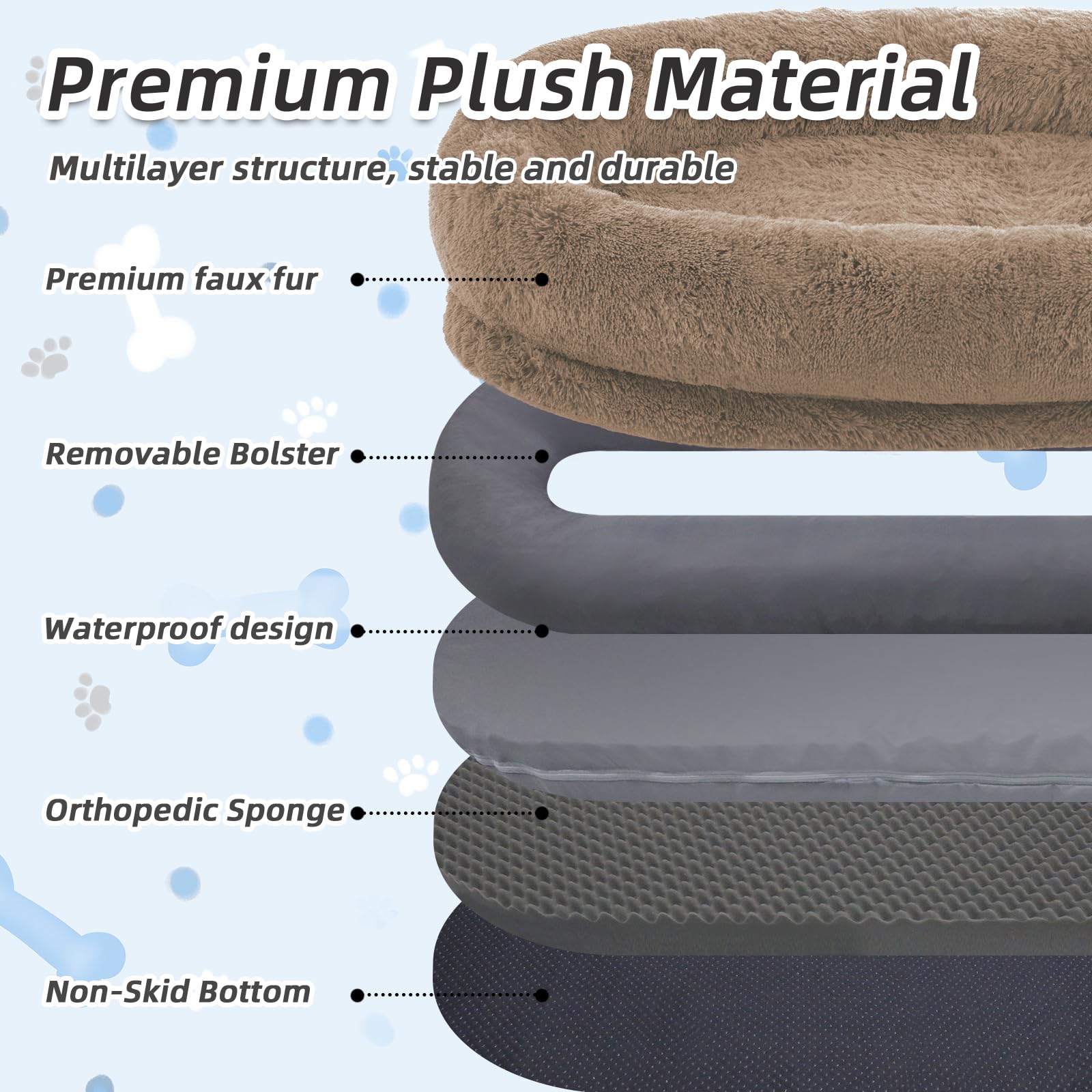 WROS Human Dog Bed – Large Washable Faux Fur Bed for You & Pets | Khaki