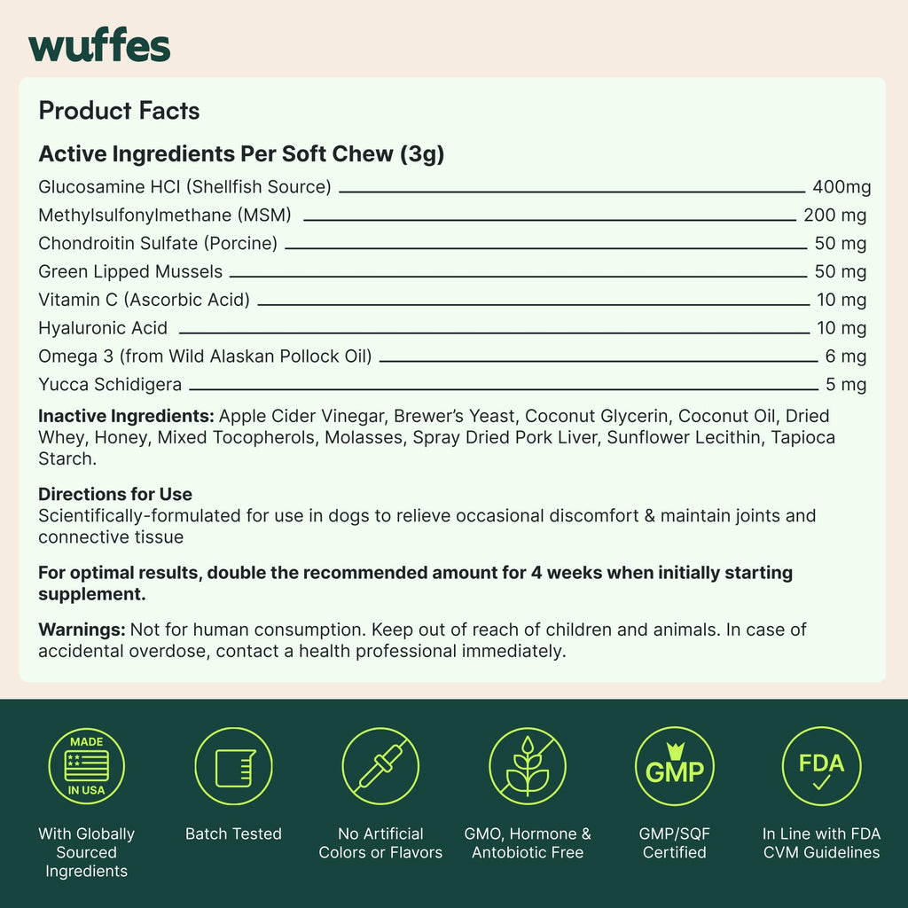 Wuffes Advanced Hip & Joint Chews for Small Dogs – Pork Flavor