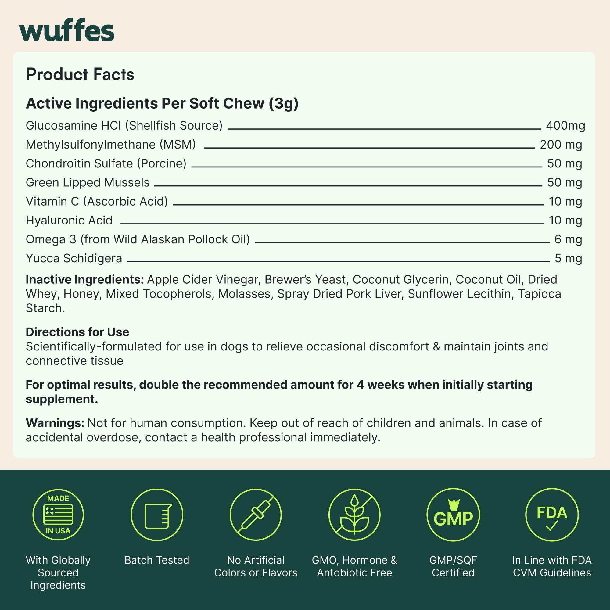 Wuffes Advanced Hip & Joint Chews for Small Dogs – Pork Flavor