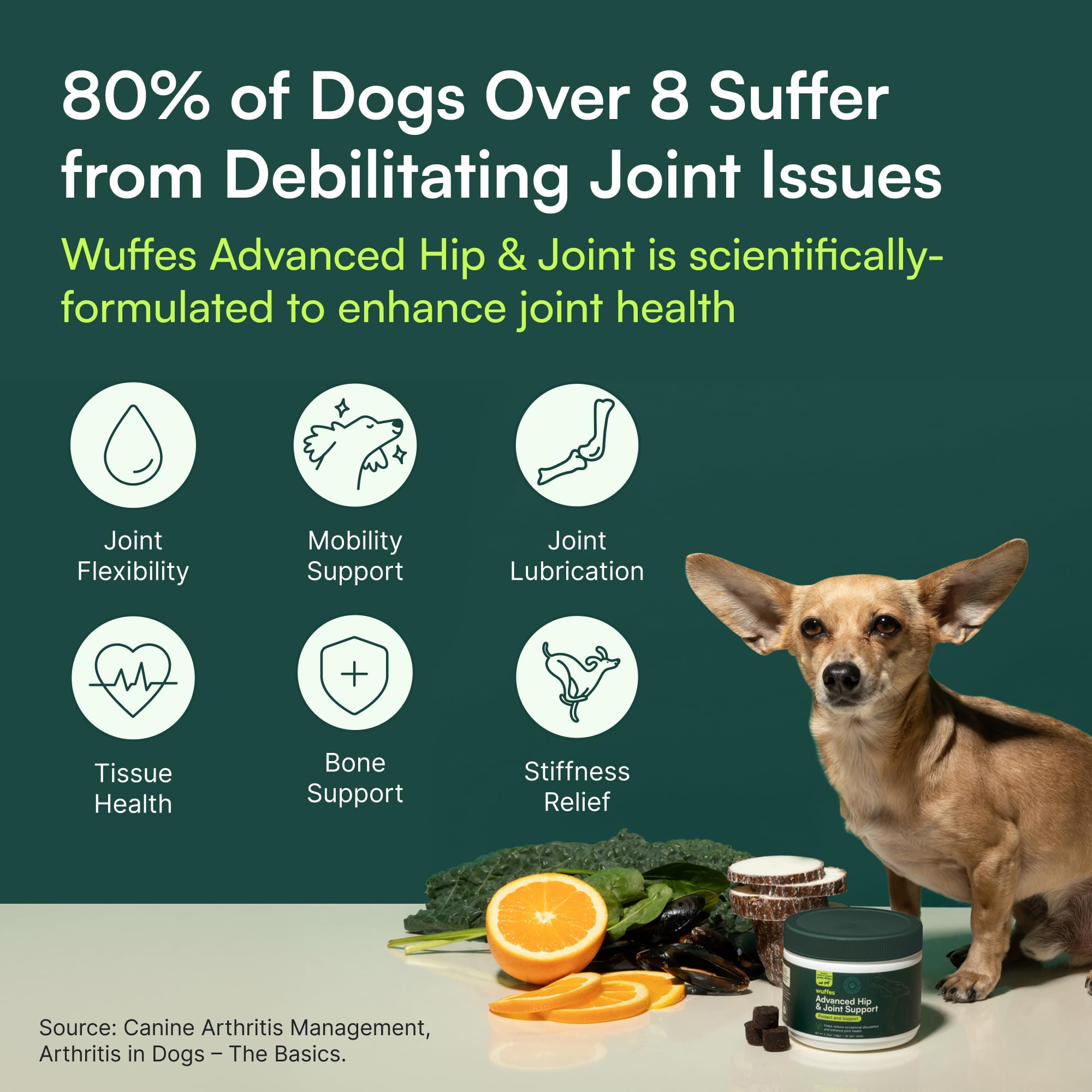 Wuffes Advanced Hip & Joint Chews for Small Dogs – Pork Flavor