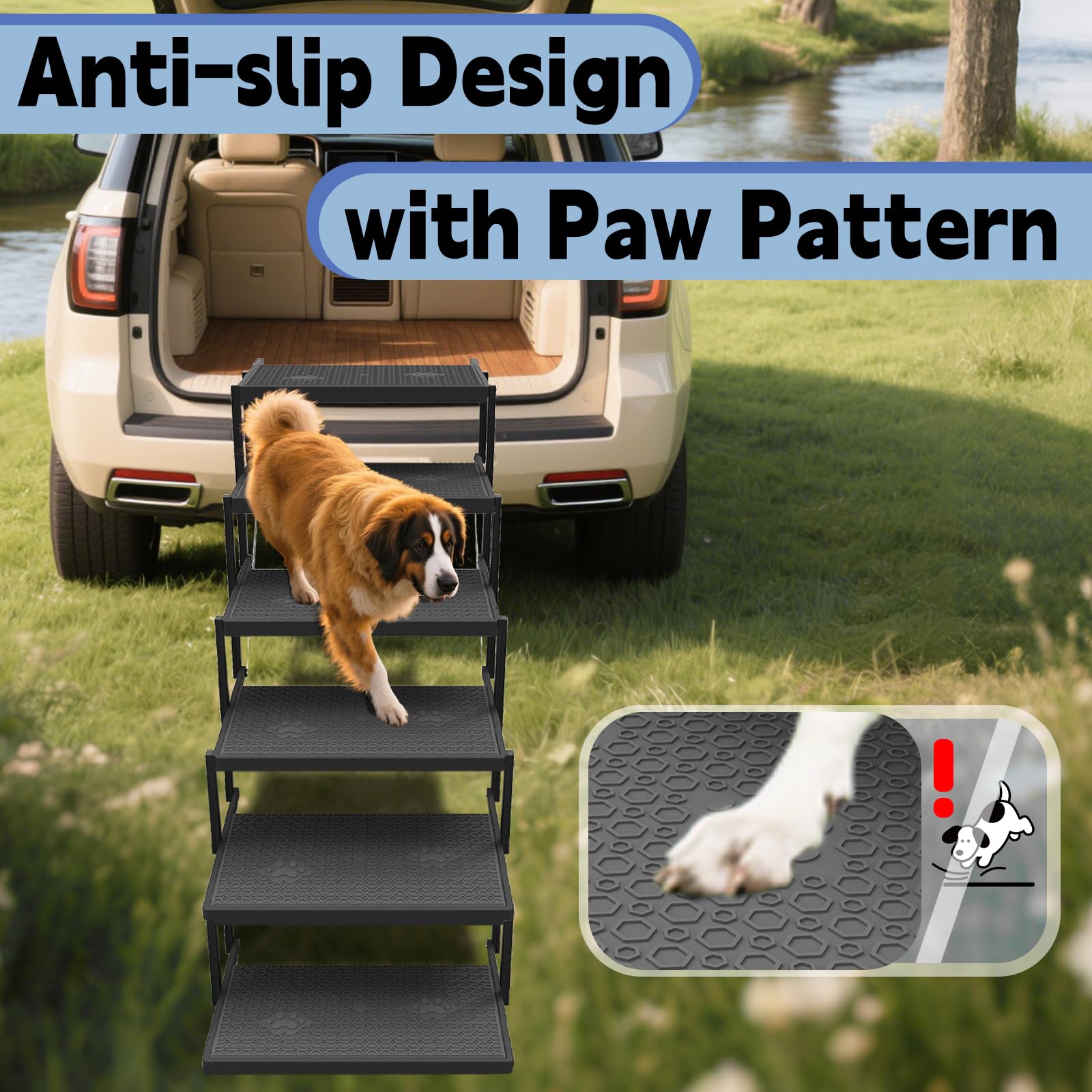 YACONA Dog Stairs for Car — 6-Step Heavy-Duty Car Steps for Large Dogs