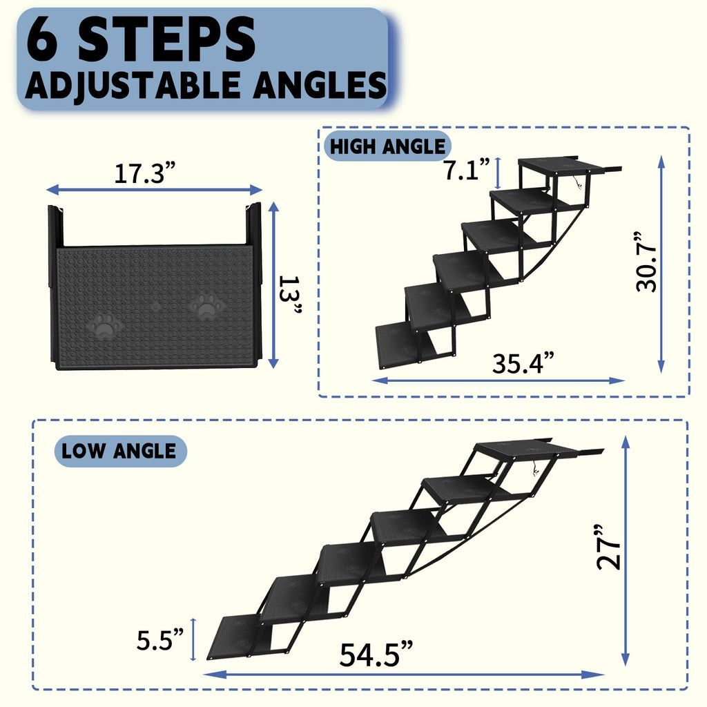 YACONA Dog Stairs for Car — 6-Step Heavy-Duty Car Steps for Large Dogs