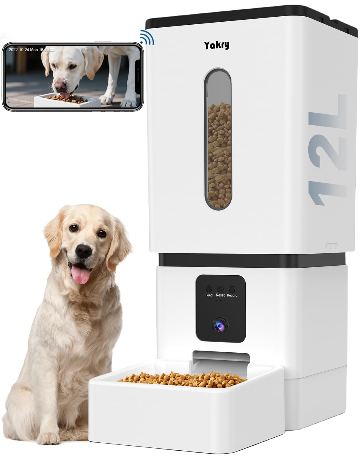 Yakry Automatic Dog Feeder Large Breed with Camera – 12L, 50 Cups, 5G WiFi App Control