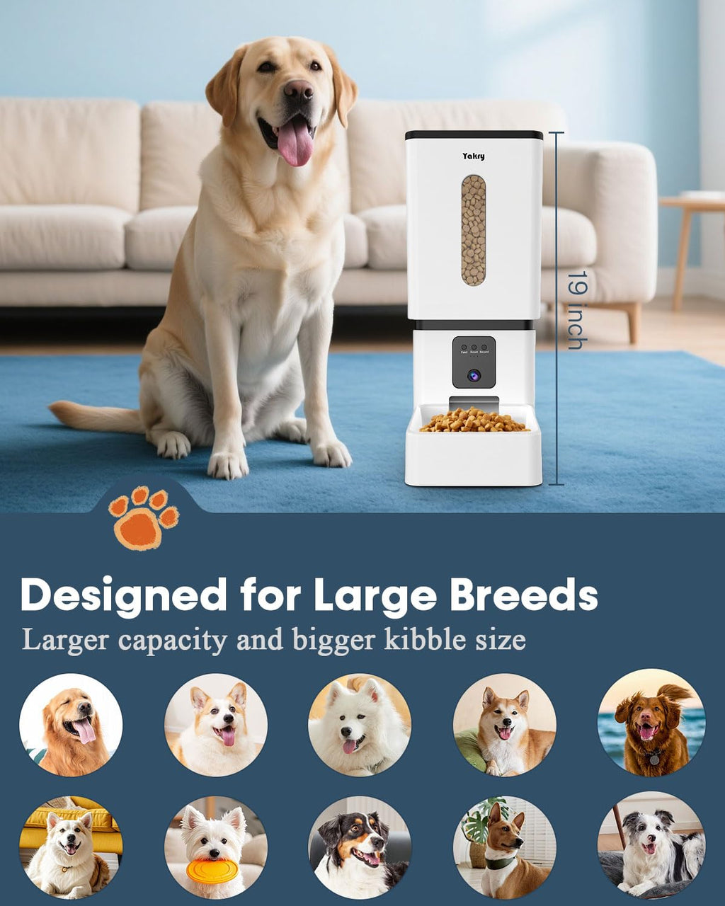 Yakry Automatic Dog Feeder Large Breed with Camera – 12L, 50 Cups, 5G WiFi App Control