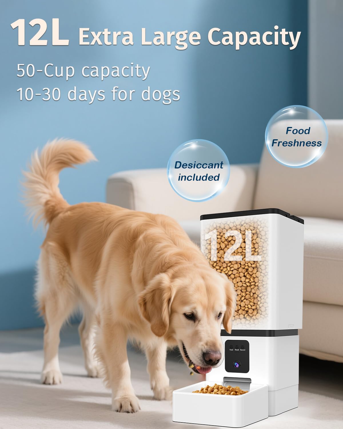 Yakry Automatic Dog Feeder Large Breed with Camera – 12L, 50 Cups, 5G WiFi App Control