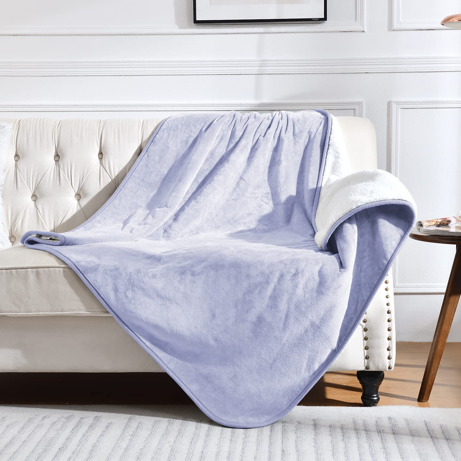 Yaning Waterproof Blanket for Bed, Couch & Sofa — Reversible Sherpa Fleece, Lilac 60x80