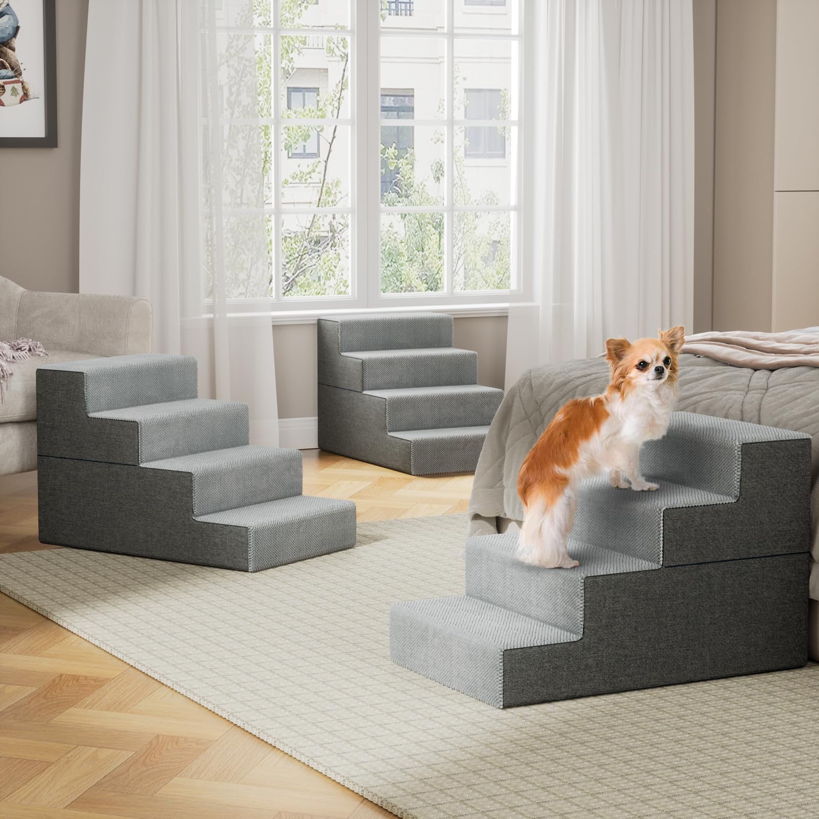 YENING Large Dog Stairs for High Beds — 24-Inch Tall, Extra Wide Pet Steps