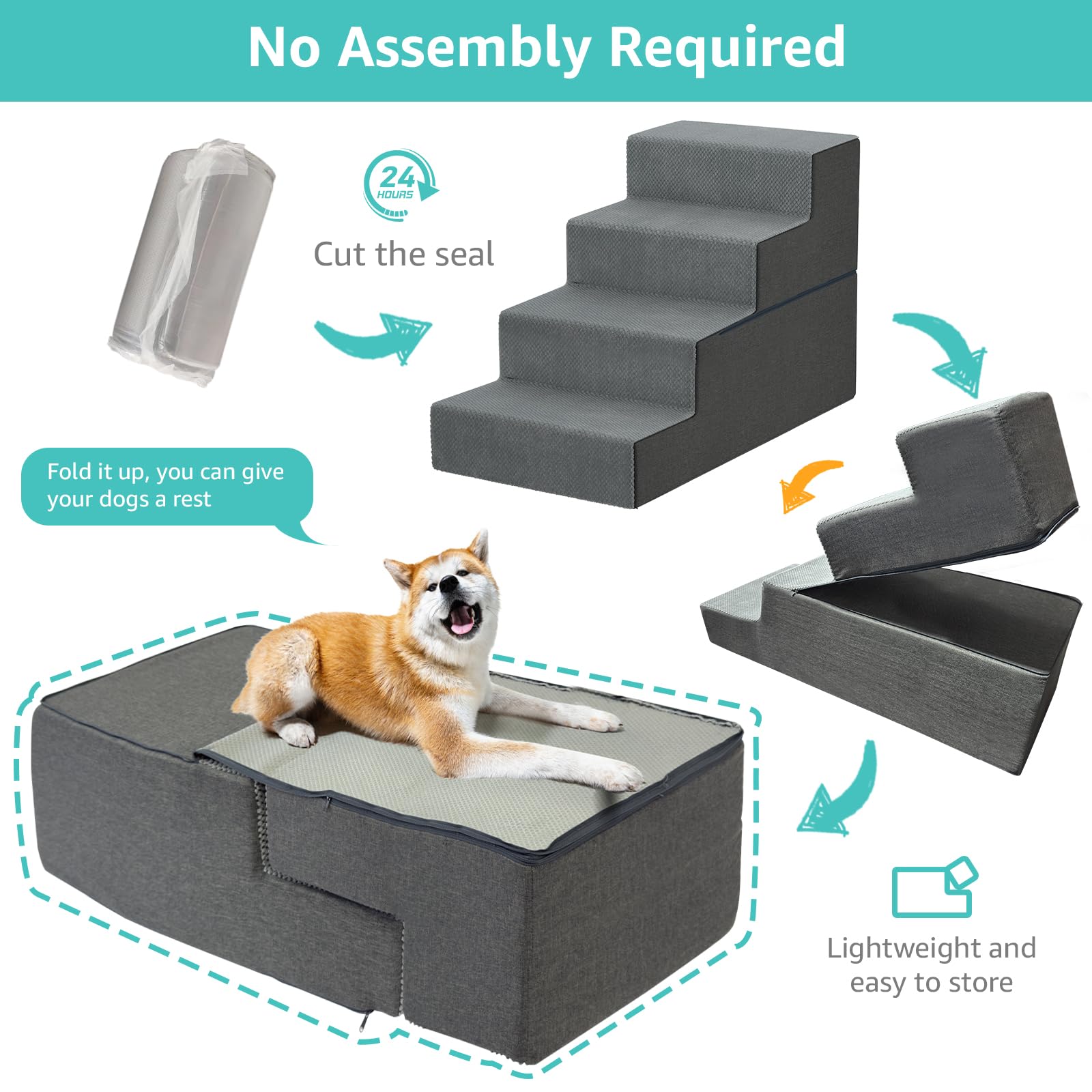 YENING Large Dog Stairs for High Beds — 24-Inch Tall, Extra Wide Pet Steps