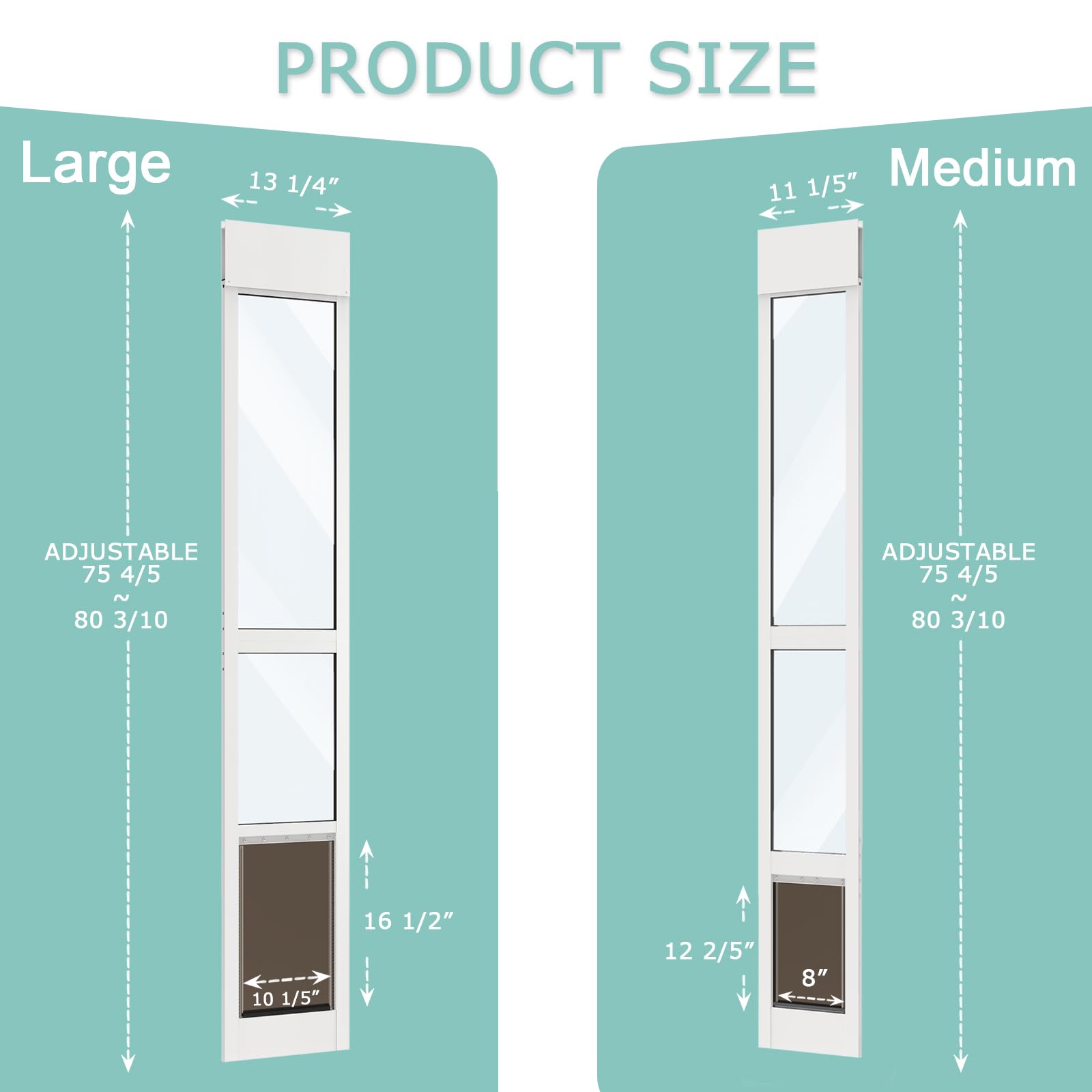 YGNNJY Dog Door for Sliding Glass Door – Adjustable Height, Aluminum Frame, Fits Dogs Up to 75 lbs (Size L)