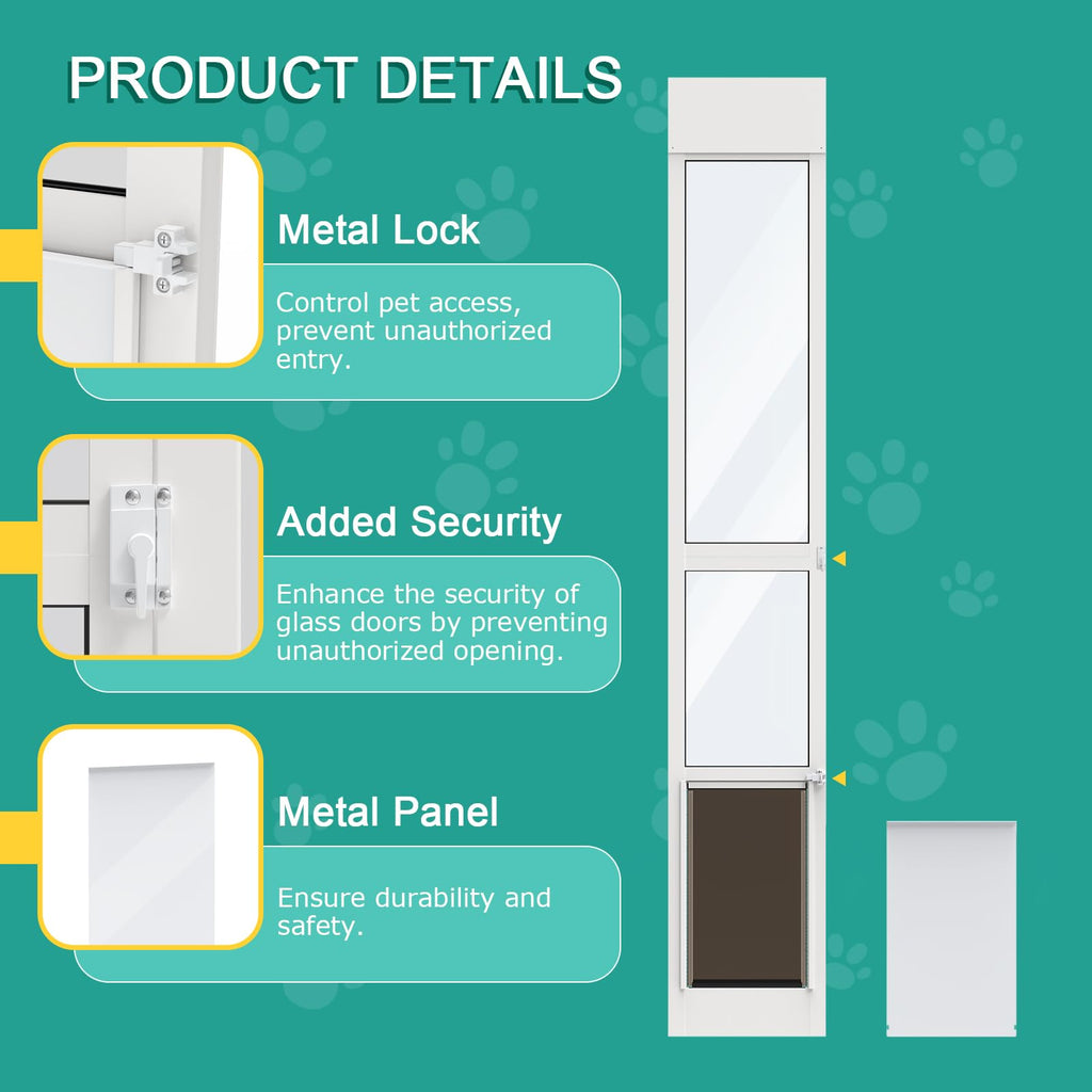 YGNNJY Dog Door for Sliding Glass Door – Adjustable Height, Aluminum Frame, Fits Dogs Up to 75 lbs (Size L)