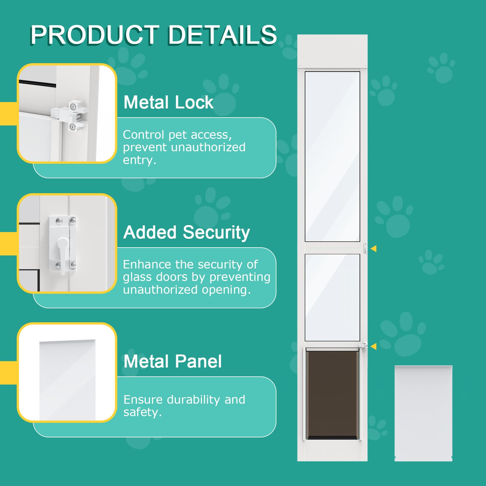 YGNNJY Dog Door for Sliding Glass Door – Adjustable Height, Aluminum Frame, Fits Dogs Up to 75 lbs (Size L)