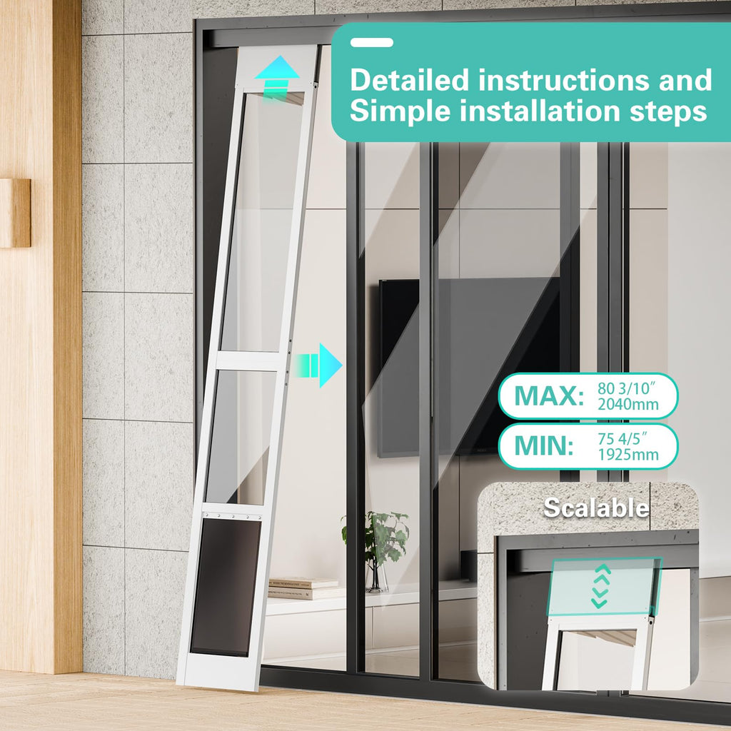 YGNNJY Dog Door for Sliding Glass Door – Adjustable Height, Aluminum Frame, Fits Dogs Up to 75 lbs (Size L)