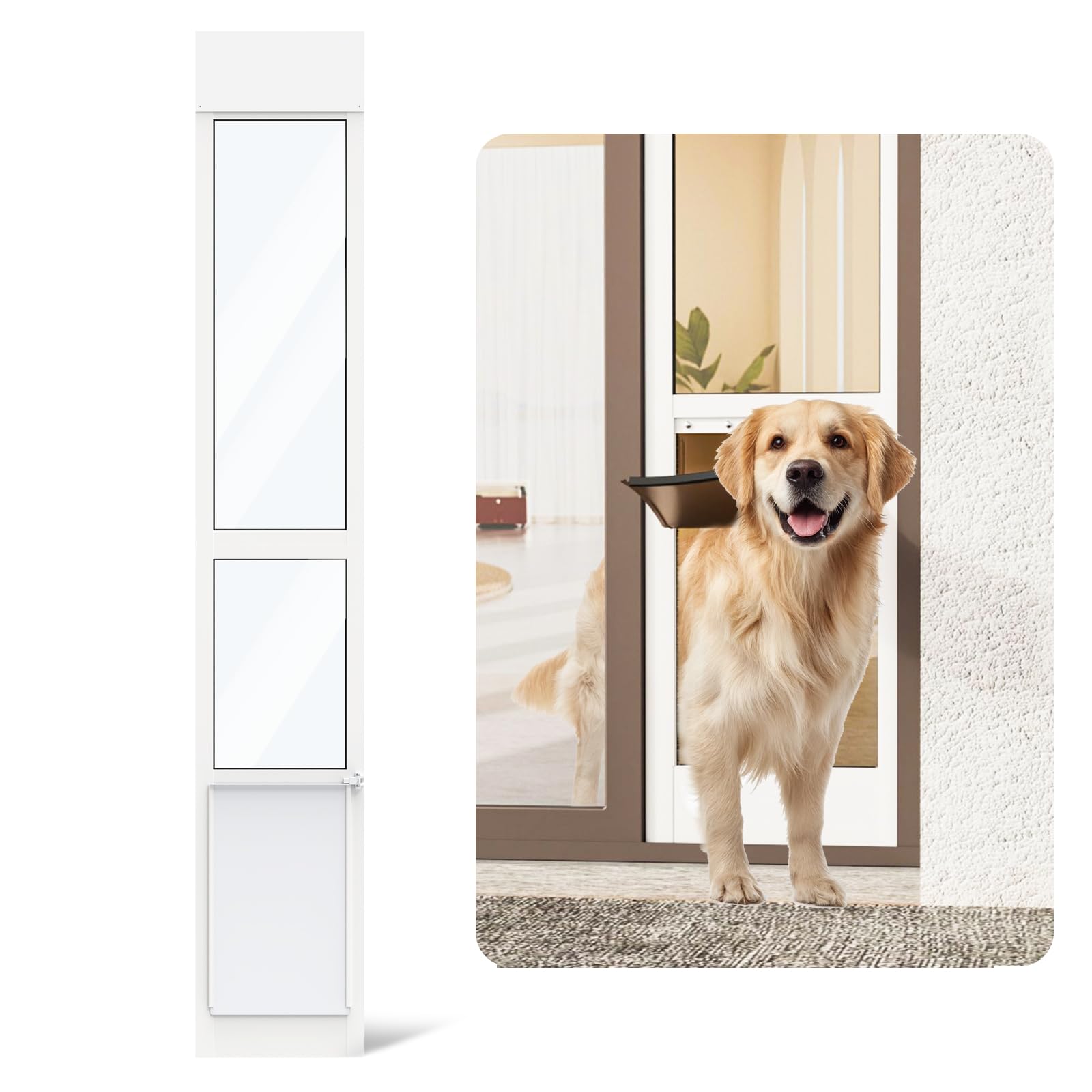 YGNNJY Dog Door for Sliding Glass Door – Adjustable Height, Aluminum Frame, Fits Dogs Up to 75 lbs (Size L)