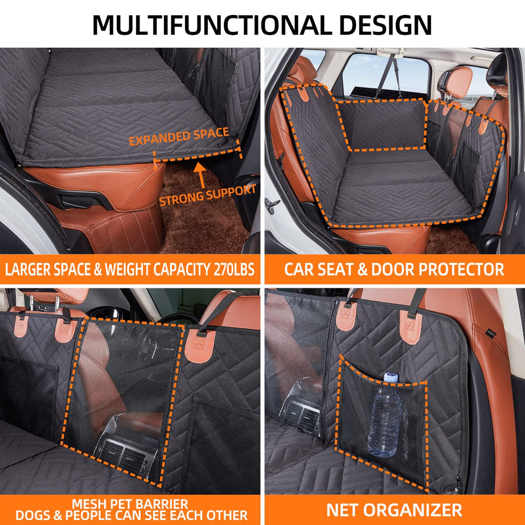 YJGF Back Seat Extender – Car Bed for Dogs, 52x25in Waterproof Dog Seat Cover & Hammock, Universal Fit (Black)