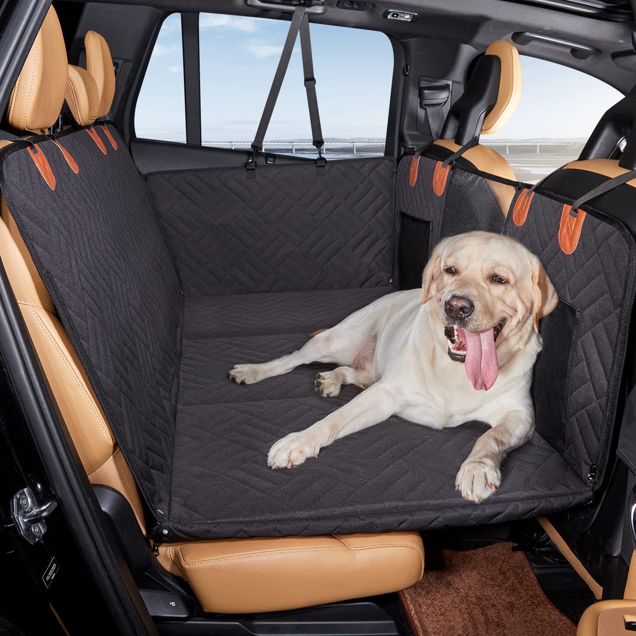 YJGF Back Seat Extender – Car Bed for Dogs, 52x25in Waterproof Dog Seat Cover & Hammock, Universal Fit (Black)