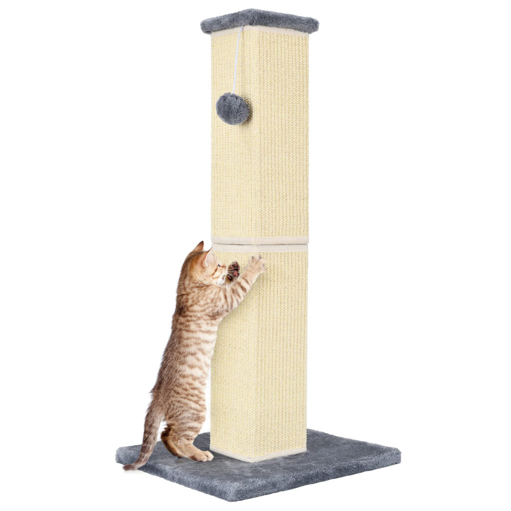 YULOYI Cat Scratching Post 32-Inch – Natural Sisal Tall Cat Scratcher for Large Cats & Kittens, Grey