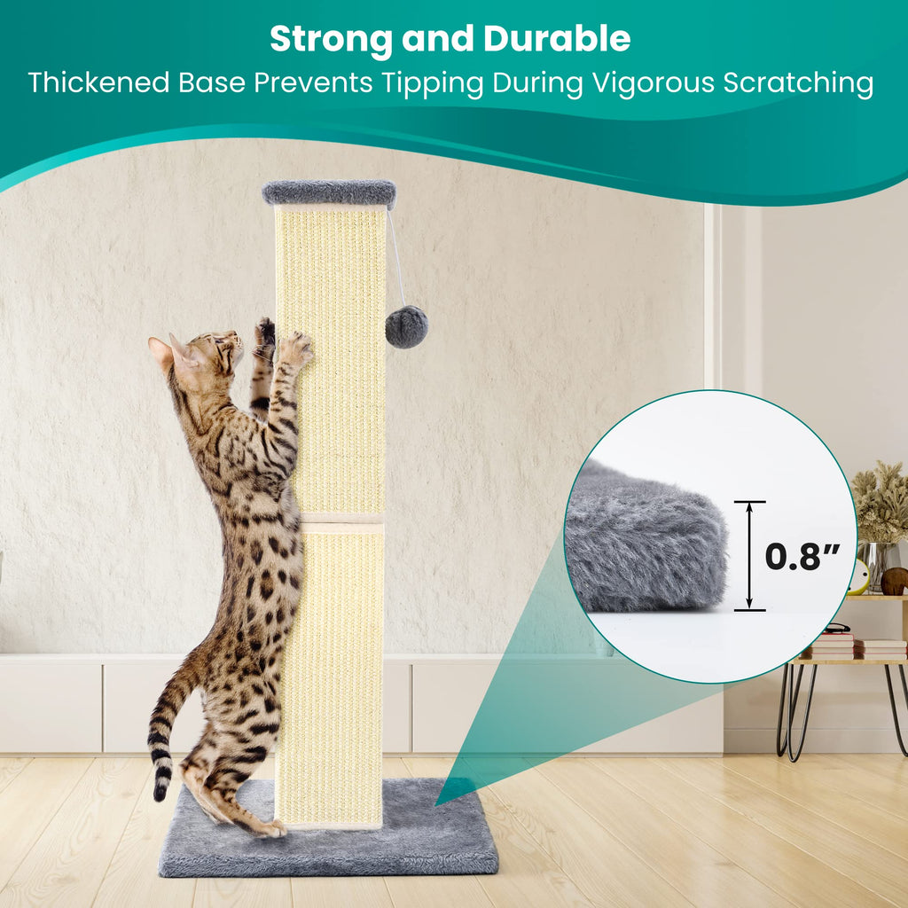 YULOYI Cat Scratching Post 32-Inch – Natural Sisal Tall Cat Scratcher for Large Cats & Kittens, Grey