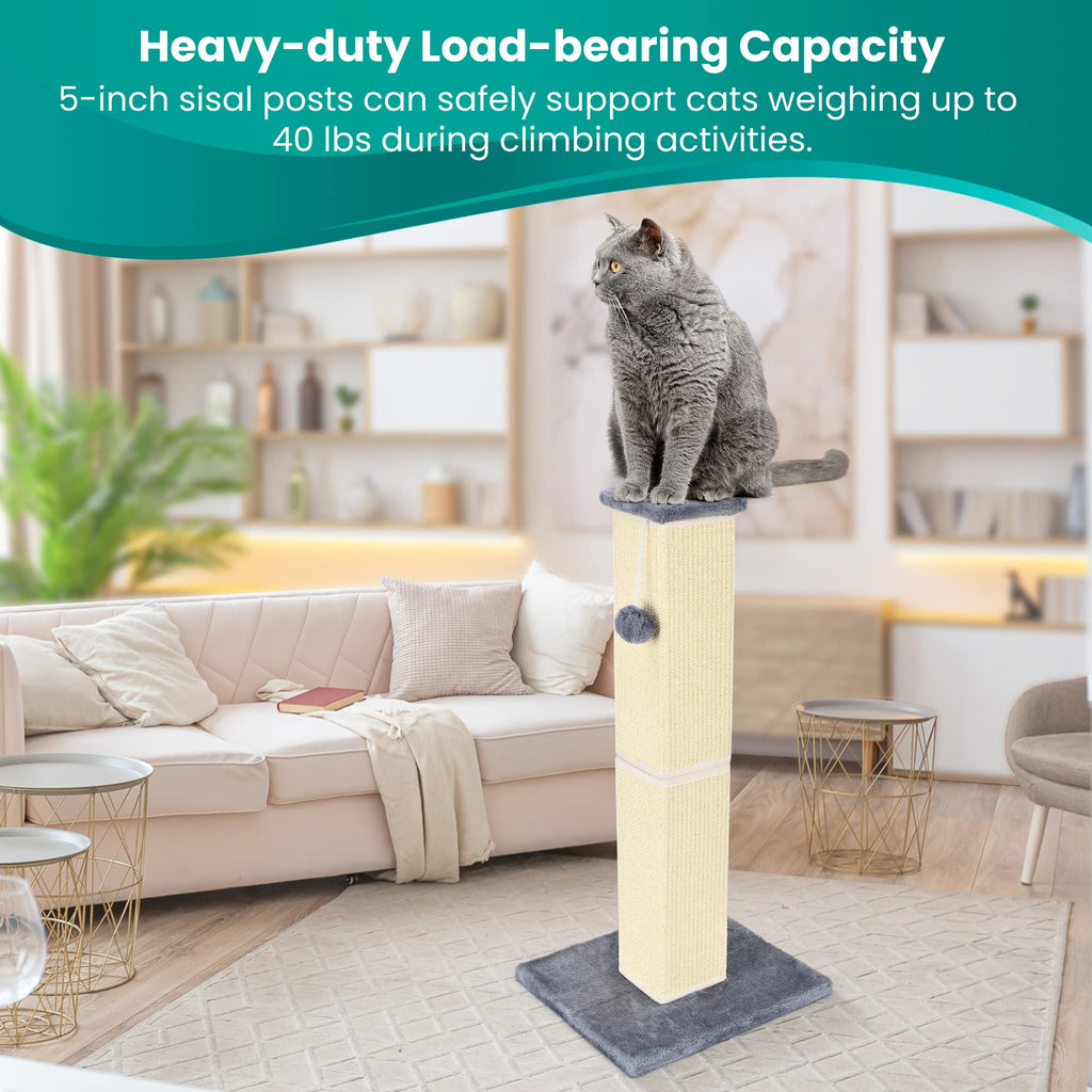 YULOYI Cat Scratching Post 32-Inch – Natural Sisal Tall Cat Scratcher for Large Cats & Kittens, Grey