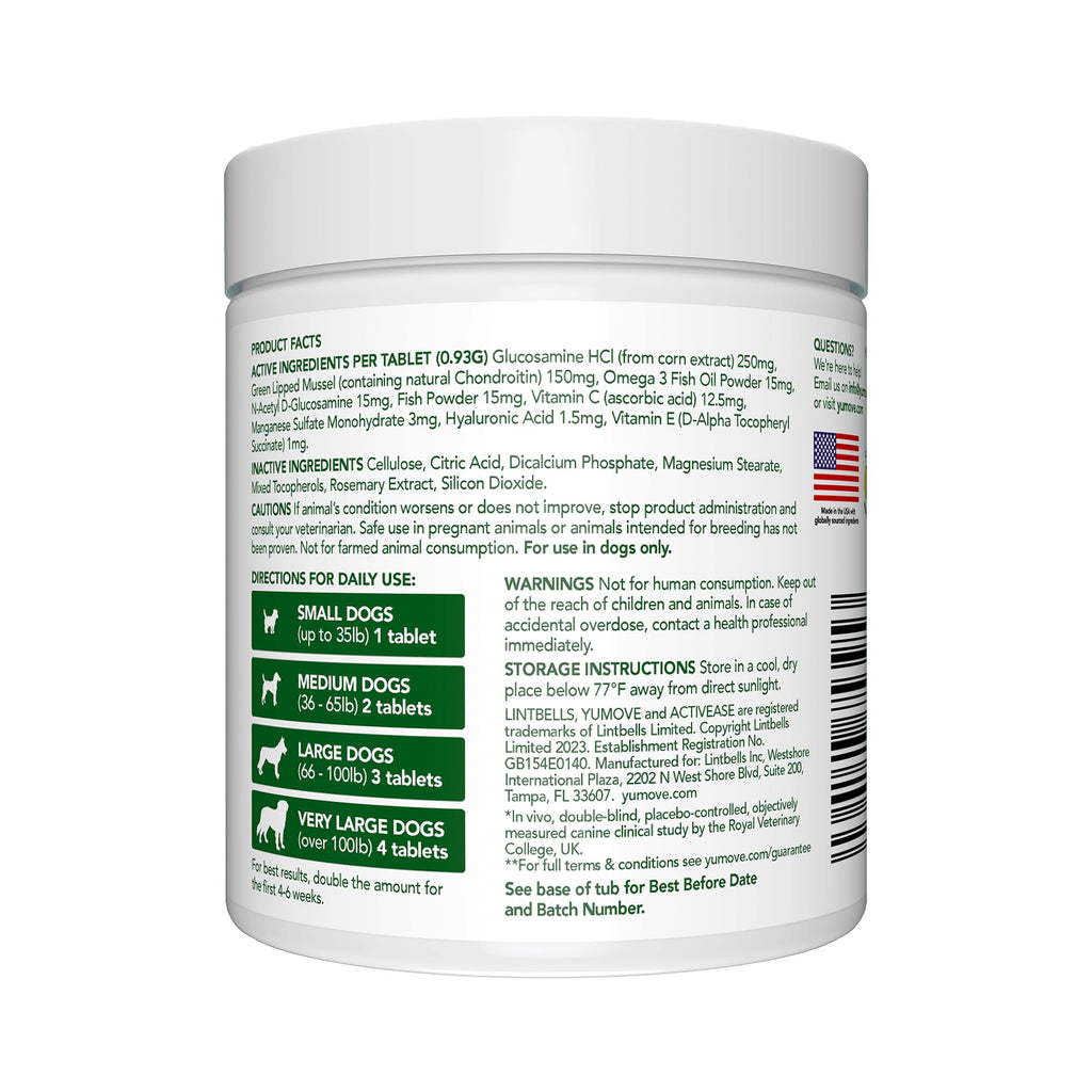 YuMOVE Hip & Joint Supplement for Dogs | Senior Dog Joint Support with Green Lipped Mussel, Hyaluronic Acid & Omega-3 (120ct)