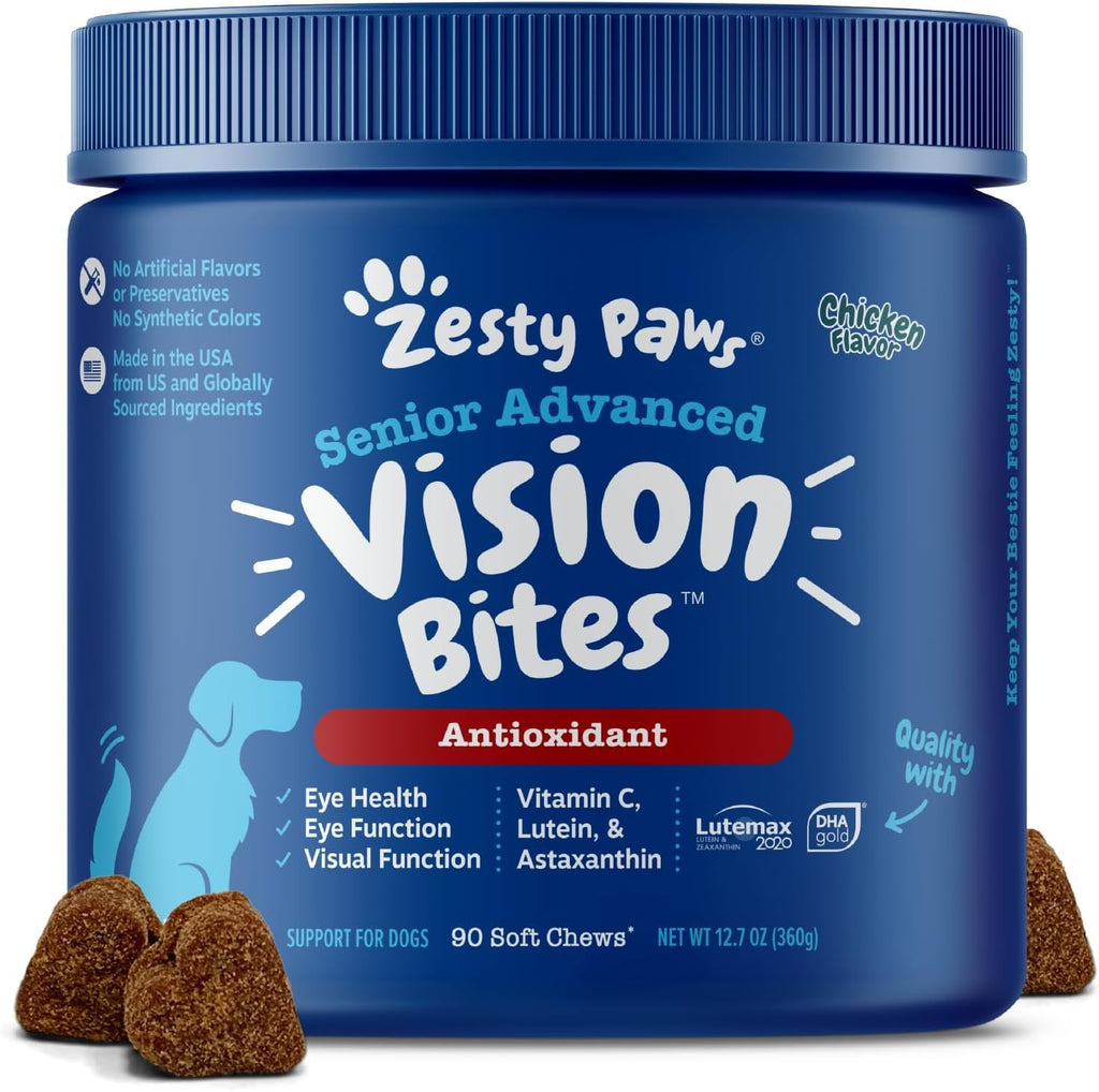 Zesty Paws Eye Supplement for Dogs – Vision Support with Antioxidants & Omega-3, 90 Soft Chews