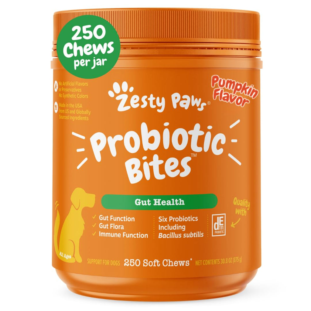 Zesty Paws Probiotics for Dogs with DE111 – Digestive Health, Immune Support, Pumpkin, 250 Ct