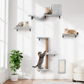 ZLAFM 5-in-1 Cat Wall Shelves – Space-Saving Modular Cat Furniture (Natural Wood, Light Gray)